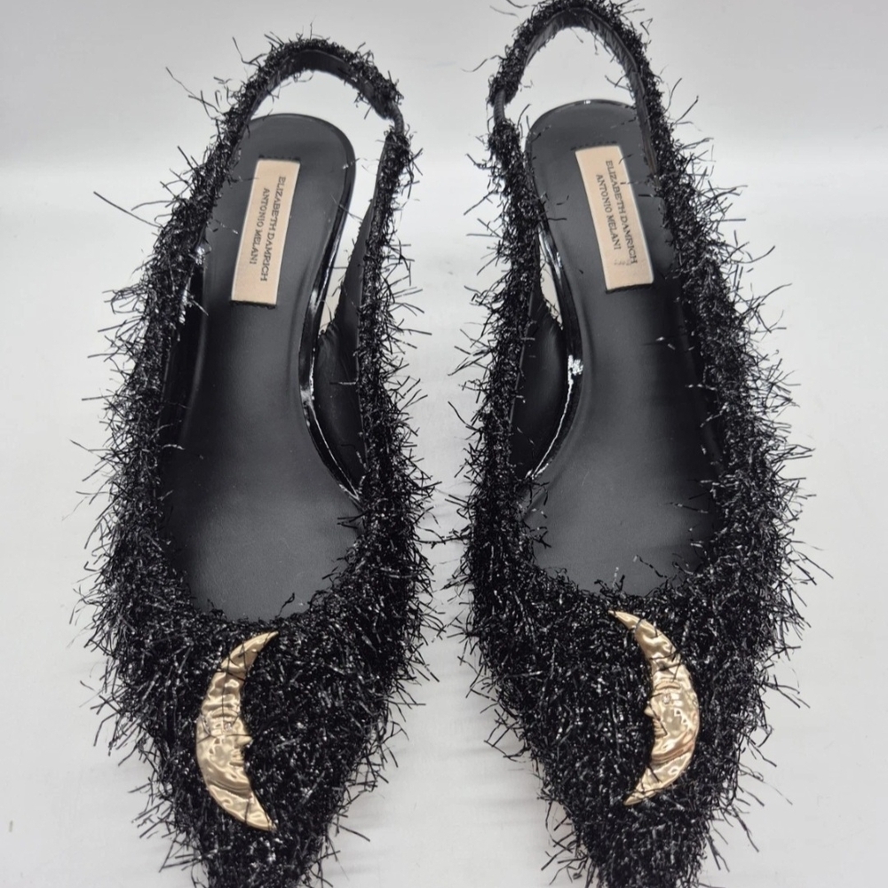 ANTONIO MELANI Black Textured Slingback Kitten Heel - Picture 2 of 12